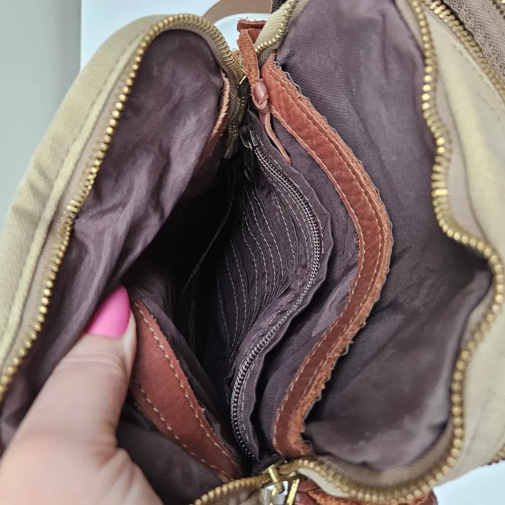 Canvas & Leather Travel‎ Bag Tote Bag Tan Brown Zip Around Adjustable Crossbody